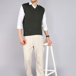 raymond Men Solid V Neck Grey Sweater image 4