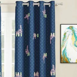 sej by nisha gupta Blue Floral Polyester 9 Ft Light Filtering Eyelet Door Curtains (Set of 2)-picture-20