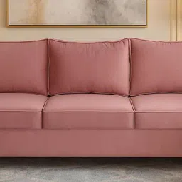 casacraft from pepperfry Nyson Velvet 3 Seater Sofa In Blush Pink Color image 1