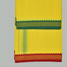 AK handloom Stripped Yellow Lungi with embroided broder(size - 122 cm w 216 cm L) Striped, Solid Men Dhoti image 3