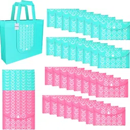 homestic Pack of 48 Smile Foldable Grocery/Shopping Bags For Women | Blue & Pink Pack of 48 Grocery Bags-picture-20