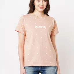 guti Women Printed Round Neck Pure Cotton Beige T-Shirt-picture-11