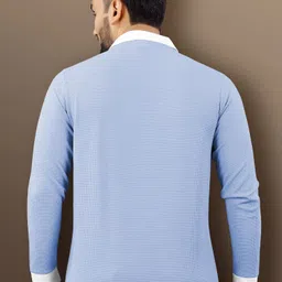 vebnor Men Solid Polo Neck Polyester Blue T-Shirt image 2