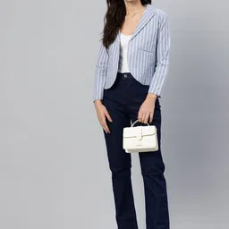 cottinfab Women Striped Single Breasted Casual Blazer image 5