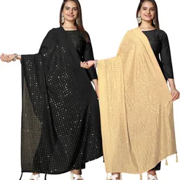 kemza Pure Cotton Embellished Black, Gold Women Dupatta-picture-12