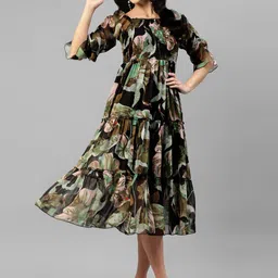 Women Fit and Flare Black Midi/Calf Length Dress-image-8