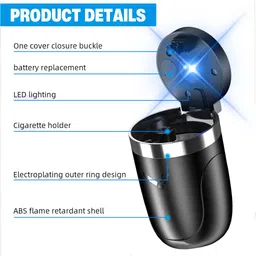 maycreate Car Ashtray Metal Alloy Liner Flip Lid Light Universal Cup Holder Fit Black Plastic Ashtray image 3