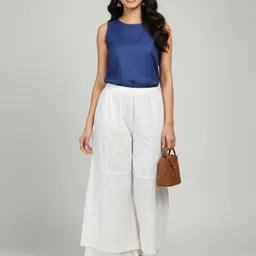 chikankari by kraft Women Regular Fit White Pure Cotton Trousers-picture-46