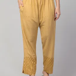 Women Relaxed Beige Viscose Rayon Trousers-image-52
