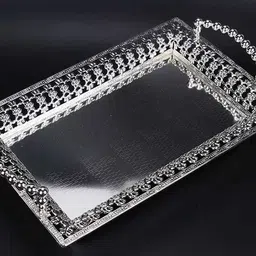 g k exclusive German Silver Serving Tray | Designer Fancy Metal Tray | 11 Inch x 7 Inch Silver Plated Decorative Platter-picture-11