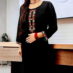 ascreation Women Embroidered Wool Straight Kurta image 1