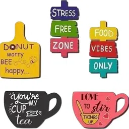 cw crafts world MDF Wooden Tea Food Quotes Funny & Intellectual Fridge Magnets - Set of 5 Fridge Magnet Pack of 5 image 3