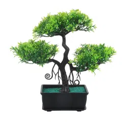 Green Plastic & Polyester Artificial Plant With Pot by Foliyaj image 2