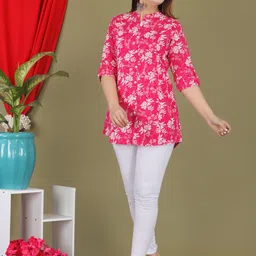shree ganesh fashion Casual Roll Up Sleeves Printed Women Pink Top image 3