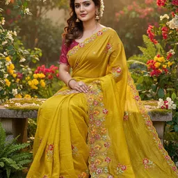 sariya Embroidered, Embellished Bollywood Organza, Silk Blend Saree-picture-46