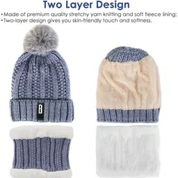 reffer women's winter woolen caps neck warmer and touchscreen gloves set Woven Beanie image 5