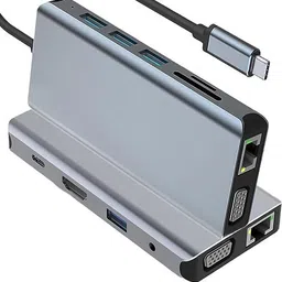 VOOCME 12 in 1 USB c hub Compact 12 Port Aluminium Type C Docking Station 1* HDMI Port, 1* VGA, RJ45, 5 USB 3.0 Ports, 1-3.5mm Audio USB Hub-image-30