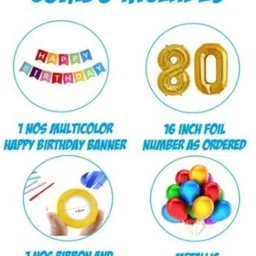 abs ecom Multicolor Balloon Decoration Kit with Happy Birthday Banner and 14 Number Foil Balloons image 2