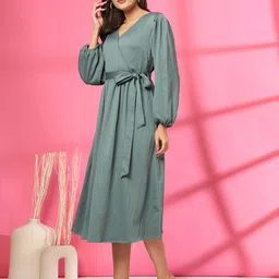 pluss Women Fit and Flare Blue Below Knee Dress image 2