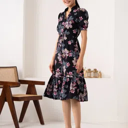 aask Women Fit and Flare Black Knee Length Dress-picture-13