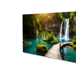 nestroots Canvas Framed Enchanting Waterfall with Scenic Bridge Wall Painting(24X48 Inch) image 5