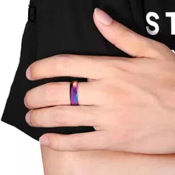 fashow Combo of Stainless Steel Ring Titanium Band Matty Stainless Steel Titanium Plated Ring image 4