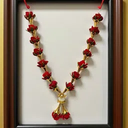 roma Red Rose Garland Mala for Photo Frame Atrificial Velvet rose, Moti Garland image 5