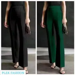 plek Pack of 2 Women Regular Fit Black, Green Lycra Blend Trousers-picture-13