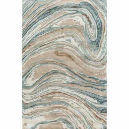 Beige Wool And Viscose Geometrical 5 x 8 Feet Hand Tufted Carpet by Jaipur Rugs image 2