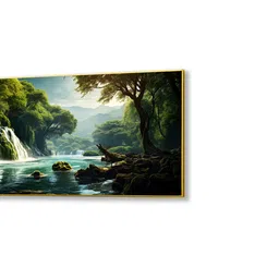 nestroots Gold Canvas Framed Enchanted Forest Waterfall Pink Serenity Wall Painting(24X48 Inch) image 4