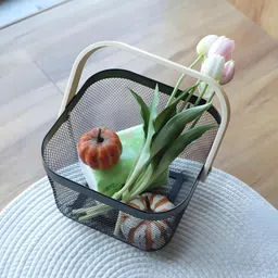 waktoro Metal Mesh Basket for Storage With Wooden Handles (Black) Iron Fruit & Vegetable Basket image 4