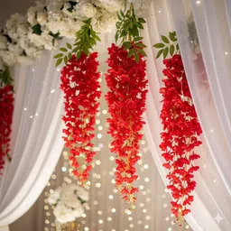 hokira Vibrant Red Wisteria Hanging Flowers Pack of 3 – Handcrafted Silk Decoration Red Westeria Artificial Flower image 5