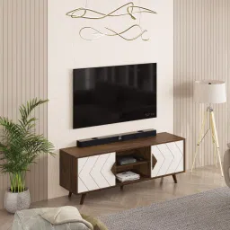 bluewud Wilbrome Mini Tv Unit In Brown Maple & White Colour image 3