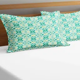 aurave Blue Abstract 144 TC Cotton King Fitted Bedsheet with 2 Pillow Covers image 4