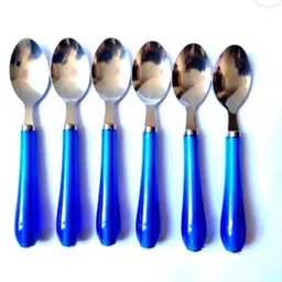 umang 6 pcs Blue Spoon Set – Durable Stainless Steel / Plastic Spoons for Everyday Use Stainless Steel Table Spoon Set-picture-27