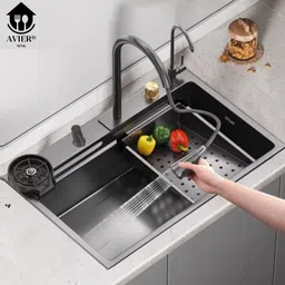 avier Kitchen Sink 24X18X9 Inch Waterfall Kitchen Sink with Integrated Pull Down Faucet Waterfall Sink Stainless steel Matt Finish_A153 Vessel Sink-picture-16