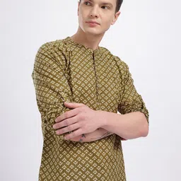 anouk rustic Men Floral Print Cotton Blend Straight Kurta image 3