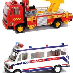 hda group HDA Combo of Pull Back Action Ambulance Traveler & Fire Ladder Truck-picture-14