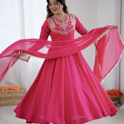 prabhujifashion Embellished Art Silk Stitched Anarkali Gown-picture-21