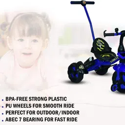 joyride Plug N Play Kids / Baby Tricycle with Parental Control , Cushion seat and seat Belt for 12 Months to 48 Months Boys / Girls / . Carrying Capacity Upto 30kgs (Blue) Tricycle image 4