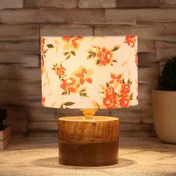Catania Multicolour Cottan Fabric Shade Night Lamp With Wood Base By New Era image 1