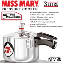 hawkins 3 Litre Miss Mary Aluminium Pressure Cooker, Small Inner Lid Cooker 3 L Pressure Cooker image 2
