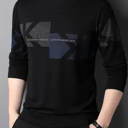 naughtymen Men Printed Crew Neck Black Sweater image 4