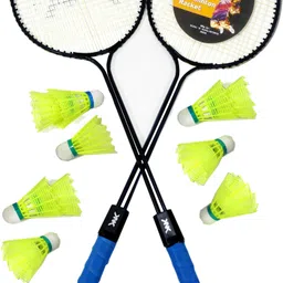knk Double Shaft Single Colour Set Of 2 Piece Badminton Racket With 10 Piece Plastic Shuttle Badminton Kit image 2