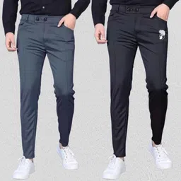 sumitgarment Pack of 2 Men Solid Black, Grey Track Pants-picture-12
