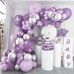 r g accessories Solid Purple Silver Purple Confetti Balloons Garland Kit Of 50 Pcs For Decorations Balloon-picture-10
