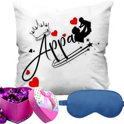 midiron Happy Father's Day Chocolate combo with Printed Cushion & Eye Mask Ceramic Gift Box image 1