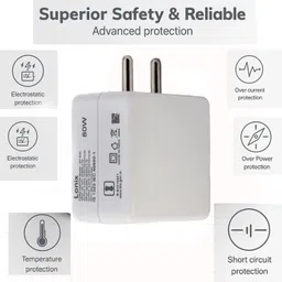 Lonix 80 W SuperVOOC Wall Charger for Mobile with Detachable Cable image 4
