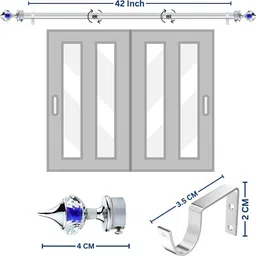 gloxy Silver, Blue Curtain Knobs, Curtain Rods, Rod Rail Bracket Metal image 2