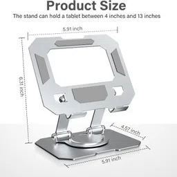 DEYNO Adjustable Metal Tablet Stand for Study – 360° Rotating Holder for Mobile & iPa 360° Rotating Holder for Mobile & iPad Mobile Holder Plated Desk Stand Rotatable Laptop Stand with Adjustable Height Compatible with Universal Laptops image 2